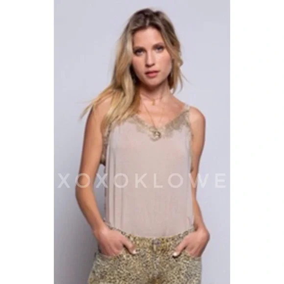 POL Mocha Lace Trim Cami Top Sleeveless Relaxed Fit - Picture 3 of 10